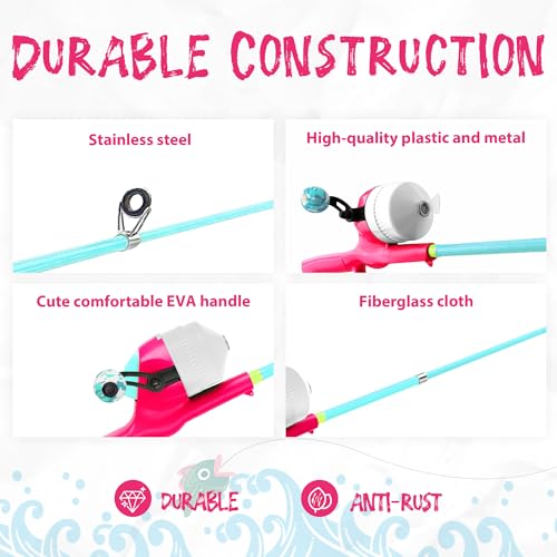 Kids Fishing Pole, Telescopic Fishing Rod, Toddler Collapsible Fishing Rod and Reel Combo with Tackle Box, Fishing Line, Bobber, and Soft Lures for Boy, Girl, Youth, Beginner, Over 4 Years Old - color: Bubblegum Pink & Mint Blue