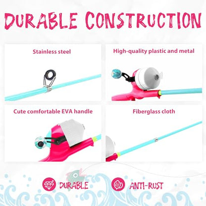 Kids Fishing Pole, Telescopic Fishing Rod, Toddler Collapsible Fishing Rod and Reel Combo with Tackle Box, Fishing Line, Bobber, and Soft Lures for Boy, Girl, Youth, Beginner, Over 4 Years Old - color: Bubblegum Pink & Mint Blue