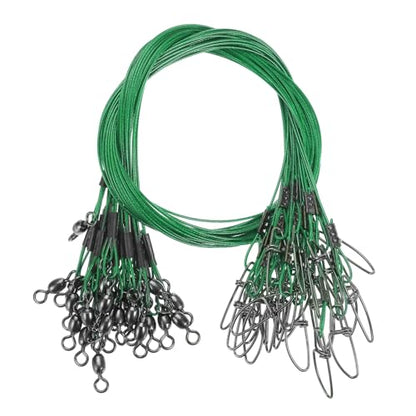 PATIKIL Fishing Wire Leader Line Steel Heavy Saltwater Fishing Leader Line High Strength with Rolling Swivel and Snap - color: Green