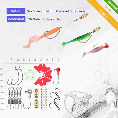 EXAURAFELIS Fishing Lures,Tackle Box with Tackle Included, Crankbaits, Spoon, Shrimp Worm Bait, Hooks,Weights & Other Accessories, Fishing Lures kit Lure Set for Bass Trout Salmon - color: Black-79pcs