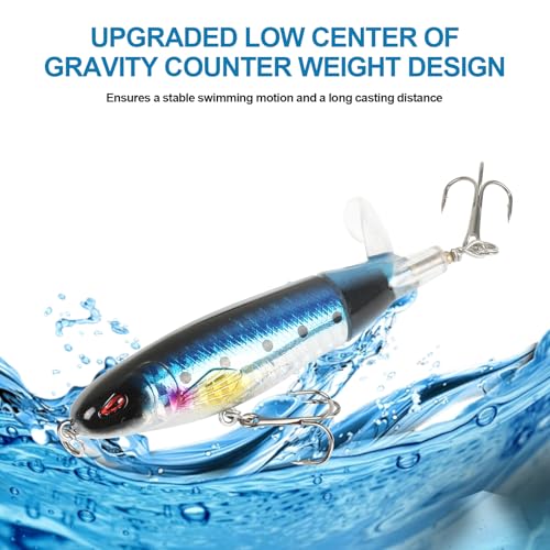 Whopper Fishing Lure for Bass：Popper Top Water Fishing Lures with Floating Rotating Tail Barb Treble Hooks Saltwater Freshwater Plopping Lures Kit - color: 6pcs