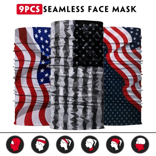 Neck Gaiter for Men Women Headwear Bandana Head Wrap Face Scarf Mask Cover Warmer Balaclava-Seamless & Versatile - color: B-red-black-flag