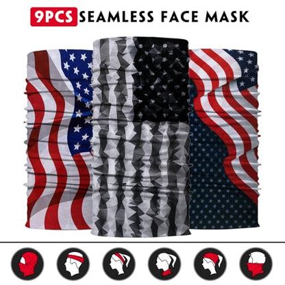 Neck Gaiter for Men Women Headwear Bandana Head Wrap Face Scarf Mask Cover Warmer Balaclava-Seamless & Versatile - color: B-red-black-flag