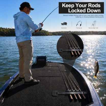 Retractable Rod Straps for Fishing Rods, Gunwale/Deck Mount Self-Retracting Tie-Down Straps, F14200 Rod Saver Strap Fishing Rod Holder, Fishing Pole Holders for Boat Deck, Black - color: 1 PACK
