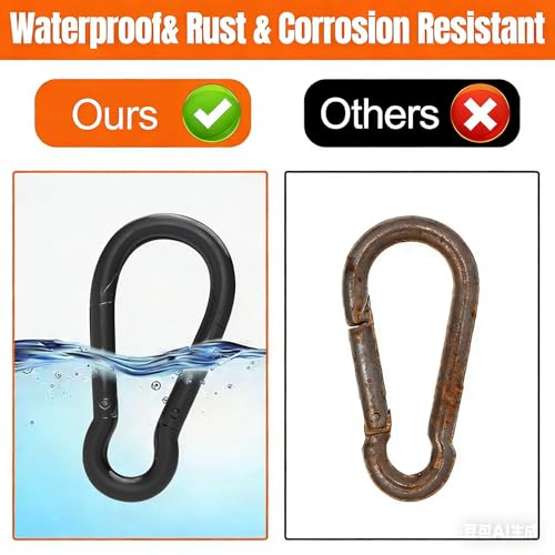 Heavy-Duty Carabiner Clip 1.57"–5.5", Black/Silver Spring Snap Hook, Quick Link Keychain Clip for Keys, Swing Set, Camping, Fishing, Hiking & Traveling (120–1350 lbs) - color: Black, size: 3.12Inch(M8)-16PCS