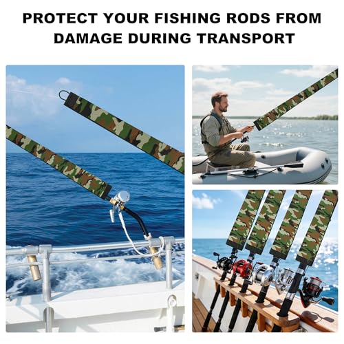 Neoprene Camo Fishing Rod Sleeves,Fishing Pole Sleeves,Fishing Rod Socks | UV Resistance,Puncture Resistant, Protect Casting, Spinning, Trolling Fishing Rods, Storage, tangled-free,75in,68in,60in - color: 2-Deep Green Camo, size: 60"
