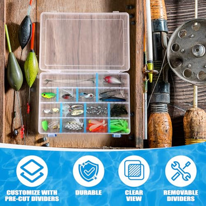 Wonderjune 6 Pack 3600 Tackle Boxes Fishing Tackle Trays with Removable Dividers Waterproof Plastic Fishing Lure Clear Organizer Box Storage Trays for Bait Lure Parts Bead Small Tools