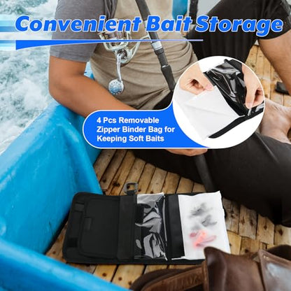 Cosmos Fishing Tackle Organizer Wallet Wrap with Fishing Spinner Baits Clear Case Bag & 4 Removable Fishing Lure Storage Zipper Sleeve Soft Bait Binder Pocket with Hanging Hook for Fishing & Fisherman