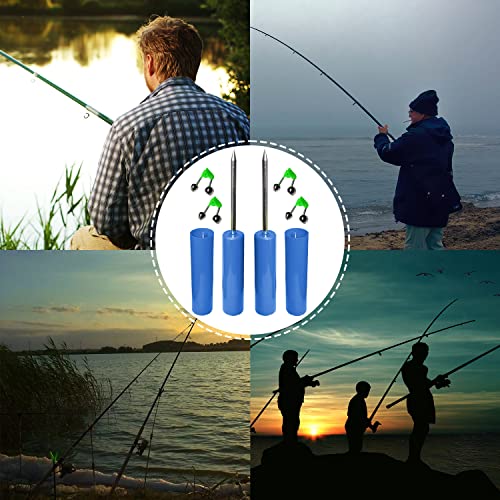 Fishing Rod Holder, 4 Pack Fishing Pole Holders Ground, Rod Holders for Bank Fishing, Beach Support Stand Reinforced PVC, 4 Free Alarm Bells - style: Blue
