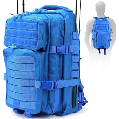 OSAGE RIVER MOLLE Fishing Backpack with Rod Holder - 600D Large Tackle Bag for Trays and Fishing Accessories - Tactical Backpack for Camping, Traveling, Hunting - Electric Eel Blue - color: Electric Eel Blue