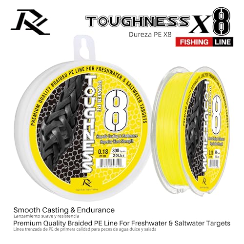 Ray Fishing Toughness 8 Strands Braided Fishing Line | Cast Further & Lasts Longer, Greater Abrasion Resistance, Strong Knot Strength, Smaller Diameter, Fresh and Salty - color: Yellow, size: 0.18mm-20Lbs