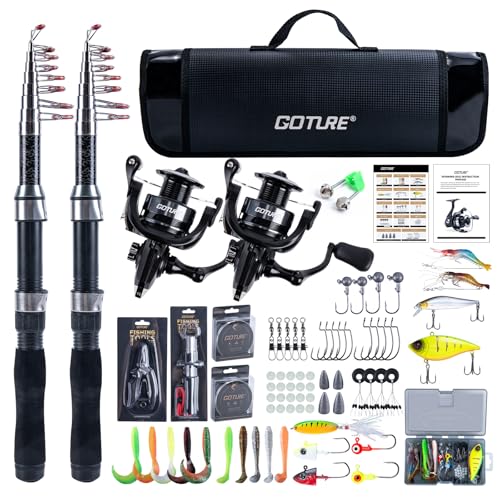 Goture Fishing Rod and Reel Combos-2PCS Telescopic Fishing Pole+2PCS Spinning Reels with Carrier Bag,1.8M-2.7M Telescopic Rod Reel Kit for Starter Travel Saltwater Freshwater,Gifts for Men - color: B1:2PCS Fishing Pole Kit with Carrier Bag, size: 2.1M/7FT