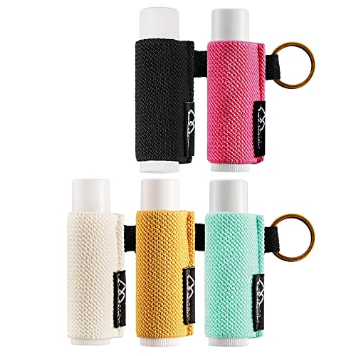 WK IEASON - Lip Balm Holder Keychain Clip On Lipstick Sleeve Chapstick Sleeve Holder Keychain Pack of 5 (Beige/green/yellow/black/rose) - color: Beige/Green/Yellow/Black/Rose