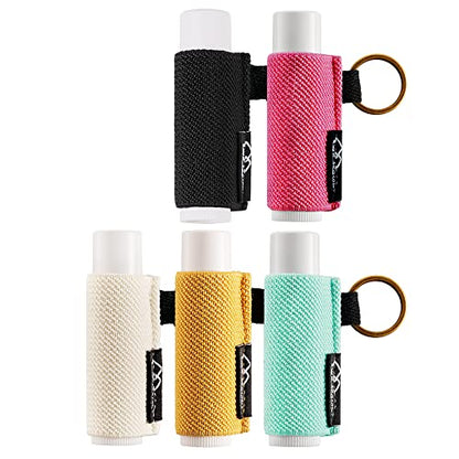 WK IEASON - Lip Balm Holder Keychain Clip On Lipstick Sleeve Chapstick Sleeve Holder Keychain Pack of 5 (Beige/green/yellow/black/rose) - color: Beige/Green/Yellow/Black/Rose