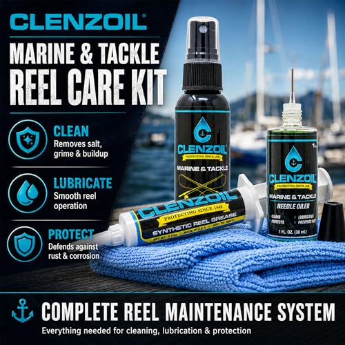Clenzoil Marine & Tackle Reel Care Kit - with Fishing Reel Oil & Grease - All-in-One Cleaning Kit - for Freshwater & Saltwater Reels - Fish Reel Maintenance Kit