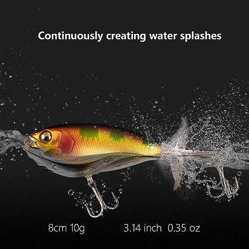 10PCS Top Water Fishing Lures Whopper Fishing Lure for Bass, Popper Fishing Lures with Floating Rotating Tail One Luminous Saltwater and Freshwater Plopping Lures for Bass