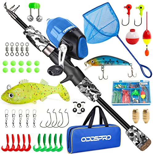 ODDSPRO Kids Fishing Pole - Portable Telescopic Kids Fishing Rod and Reel Combo Kit - with Spincast Fishing Reel Tackle Box for Girls, Youth - color: Black+Net, size: 4.92 ft