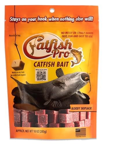 Catfish Pro Catfish Bait - 10oz Bag with 80pcs | Irresistible Scent for Catfish | Mess-Free, Stays On Your Hook When Nothing Else Will | Great for Rod, Reel, Trotline, Jugs & Yoyos Fishing - color: Bloody Skipjack