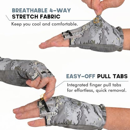 Riverruns SwiftShield Fishing Gloves Shortened Wrist UPF50+ Sun Gloves Fingerless Lightweight Breathable Hiking Driving Kayaking Paddling - color: CamoGray, size: Small