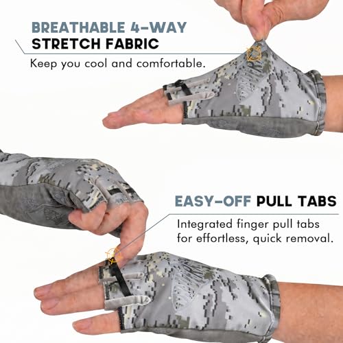 Riverruns SwiftShield Fishing Gloves Shortened Wrist UPF50+ Sun Gloves Fingerless Lightweight Breathable Hiking Driving Kayaking Paddling - color: CamoGray, size: X-Large