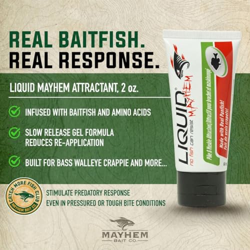 Liquid Mayhem Pike & Musky Fish Attractant Gel 60 ml / 2 oz · 60 Uses – Real Pike & Musky Bait & Aminos | UV-Enhanced Long-Lasting Gel – All Lure Types - size: 1-Pack