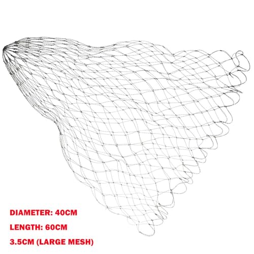 60×40cm Rubber-Coated Dyneema Fishing Landing Net Replacement – 3.5cm Large Mesh, Gray, for Sea/River/Lake/Boat Fishing