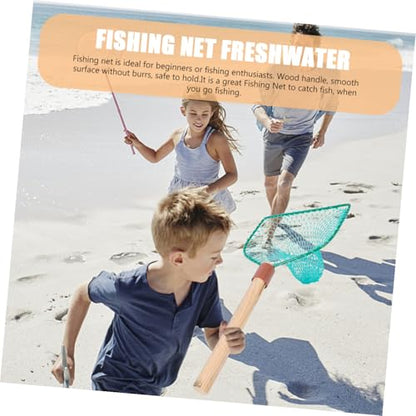 FRCOLOR Fishing Net with Wooden Handle 30cm Large Mesh Handheld Fish Landing Net for Home and Outdoor Fishing