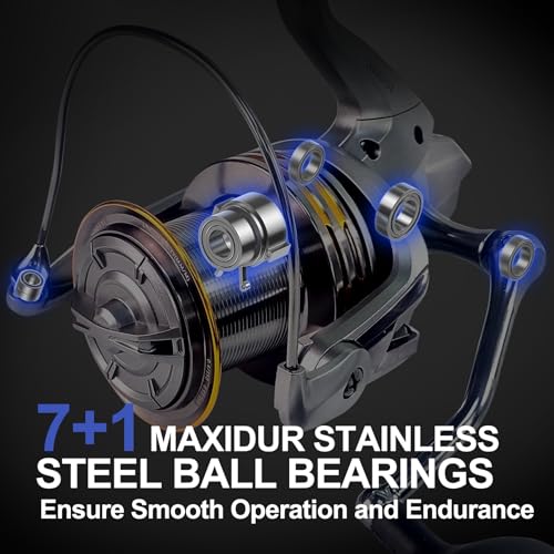 Eupheng 9000–12000 Surf Fishing Reel for Saltwater Fishing, 72LBS Max Drag, 7+1 Ball Bearings, CNC Aluminum Spool, Graphite Frame, Big Game Spinning Reel - color: Metal Brown, size: 9000