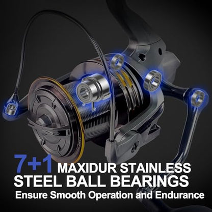 Eupheng 9000–12000 Surf Fishing Reel for Saltwater Fishing, 72LBS Max Drag, 7+1 Ball Bearings, CNC Aluminum Spool, Graphite Frame, Big Game Spinning Reel - color: Metal Brown, size: 9000