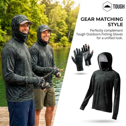 Tough Outfitters Hooded Fishing Shirt UPF 50+ Realtree Camo Sun Hoodie for Men Women – Long Sleeve UV Protection Lightweight - color: Black, size: Large