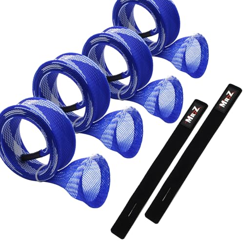Mr. Z Pack of 4 Casting Fishing Rod Sleeves with 2 Rod Straps Fishing Rod Covers Pole Jacket Rod Socks - color: Blue and White
