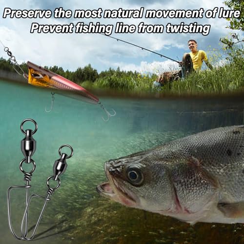 Alwonder 20-Pack Ball Bearing Swivels with Snaps, Fishing Snap Swivels Fishing Tackle Saltwater Freshwater Coastlock Snaps Barrel Swivel Leader Connector Downrigger Planer Release Clips - size: #6-178lb
