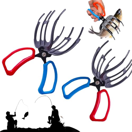 2 Packs 2/3 Claw Fish Gripper, Metal Fishing Pliers Gripper Catch Fish Control Clamp, Three Teeth Fishing Pliers Control Forceps Fishing Accessories for Most Freshwater Fish Grip Tackle Holder - color: 2 packs-3claw