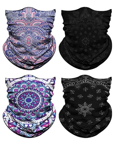 4Pack Neck Gaiter for Men Women Face Cover Mask Head Wrap Balaclava Headwear Bandana Headband Magic Scarf - color: A-bohemian-4