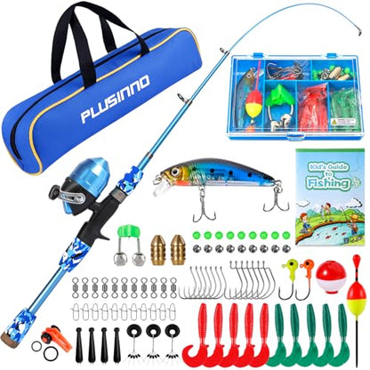 PLUSINNO Kids Fishing Pole with Spincast Reel Telescopic Fishing Rod Combo Full Kits for Boys, Girls, and Adults - color: Blue, size: 4FT / 1.2M