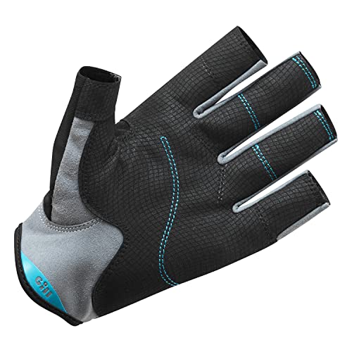 Gill Deckhand Sailing Gloves Short Finger with 3/4 Length Fingers - 50+ UV Sun Protection & Water Repellent - color: Black/BlueJay, size: X-Small