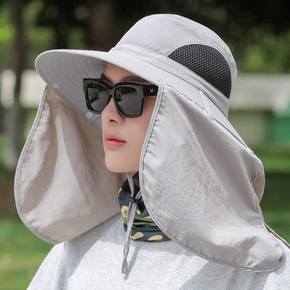 Sun Blocker Hats Outdoor Sun Protection Fishing Cap with Neck Flap Large Brim Outdoor Hat - color: Lgy