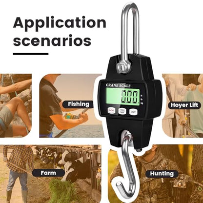 Digital Hanging Scale, 880lb/400kg Crane Scale, Handheld Digital Hanging Scale, Mini Crane Scale with LCD Display and Hooks, Aluminum Alloy Body for Hunting, Outdoor, Fishing, Farm (Black) - color: Black-880lb