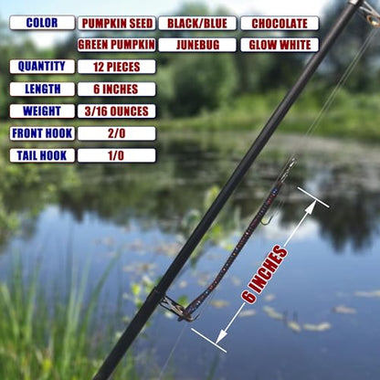 Fishing Lures Bass Lures, Weedless Pre Rigged Bionic Sinking Bass Fishing Lure Soft Plastic Swimbaits for Trout, Walleye, Crappie, Fishing Worm Swim Baits Minnows for Saltwater Freshwater - color: A4-12PCS-Pumpkin Seed, Green Pumpkin, Black Blue, Junebug,