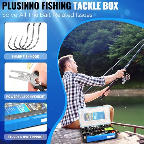 472PCS Fishing Accessories Kit, Waterproof Tackle Box with Tackle Included, Fishing Gifts for Men Included Hooks, Weights, Pliers,Fishing Gear and Equipment for Bass Trout - color: 472PCS Fishing Tackle Kit