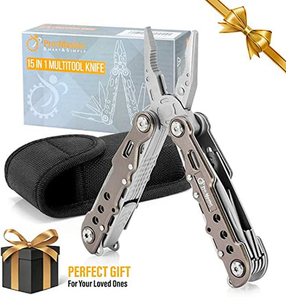 15-in-1 Multitool Pocket Knife, Multipurpose Stainless Steel All In One Tool for Camping Hiking Survival Travel Home - Portable Heavy Duty Folding Utility Multi Tool with Self-Locking - style: Metallic Silver