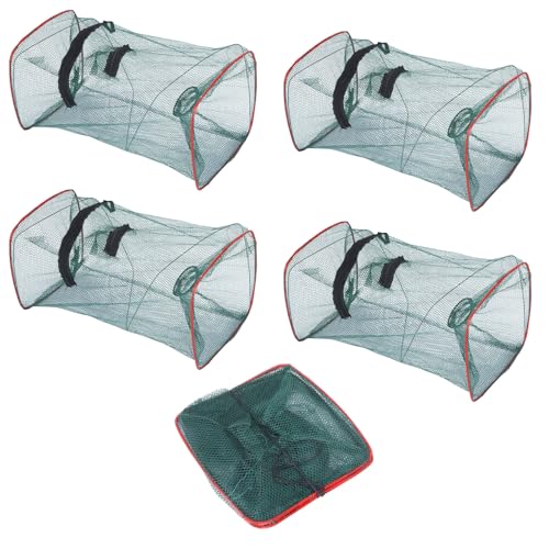 5PCS Fish Trap Net, Collapsible Clear Minnow Trap Fish Lobster Shrimp Crayfish Crab Baits Cast Mesh Traps, Portable Folded Automatic Fishing Nets Accessories for Pinfish Bait Crawfish