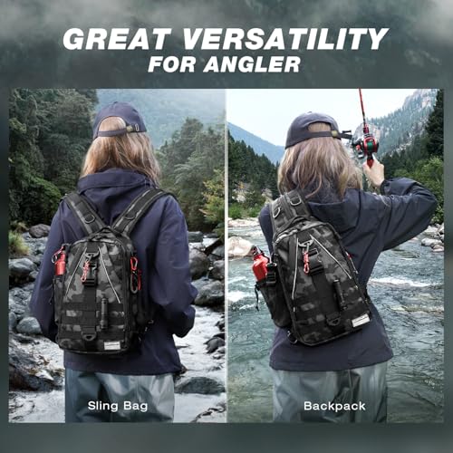 Ghosthorn Fishing Backpack with Tackle Boxes Fish Lip Gripper Pliers Lures Waterproof Tackle Bag with Rod Holder Fishing Gear - color: Black Camouflage, size: Standard