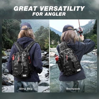 Ghosthorn Fishing Backpack with Tackle Boxes Fish Lip Gripper Pliers Lures Waterproof Tackle Bag with Rod Holder Fishing Gear - color: Black Camouflage, size: Standard