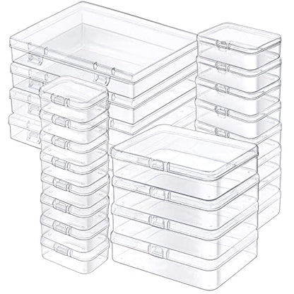 24 Pack Mixed Sizes Rectangular Mini Plastic Containers Clear Plastic Storage Boxes with Hinged Lids and Labels Empty Beads Organizers for Small Items Art Craft Jewelry Projects - size: 4 Size 24 Pcs
