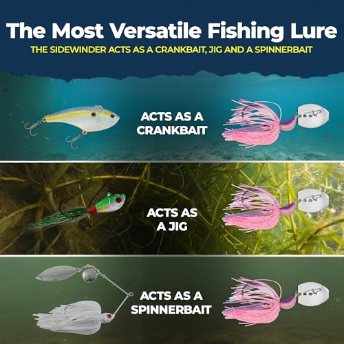 Sidewinder Bladed Jigs for Bass Fishing 1/2 Oz and 3/8 Oz | 2 and 5 - Pack | Fishing lures with 5/0 bladed jig head, vibrating shaker blade, low-column action, lifelike baitfish profile & skirt colors - size: 3/8 oz Pinkalicious ( Pack of 2 )