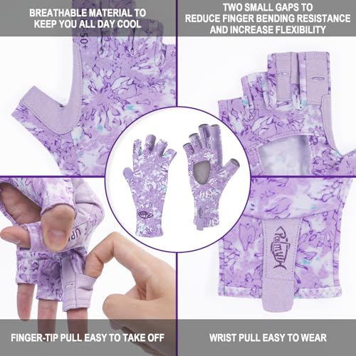 Palmyth UV Protection Fishing Fingerless Gloves UPF50+ Sun Gloves Men Women for Kayaking, Hiking, Paddling, Driving, Canoeing, Rowing - color: Air-Reefscale-Reef Lilac, size: Medium
