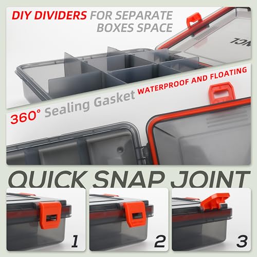 RUNCL Fishing Tackle Box, Waterproof Airtight Stowaway, 3600/3700 Tray Tackle Box with Adjustable Dividers, Plastic Storage Organizer(2pcs 3700) - color: 2pcs 3700