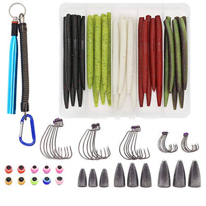 Wacky-Worms-Bass-Fishing-Lure-Kit-Wacky-Rig-Worms-Soft-Plastic-Stick-Baits3 4" 5" 6 inch - color: 80-Piece Supper Wacky Worm Kit