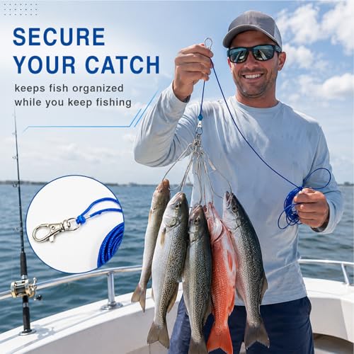 16ft Fishing Stringer,with 8 Stainless Steel Swivels & Ground Spike
